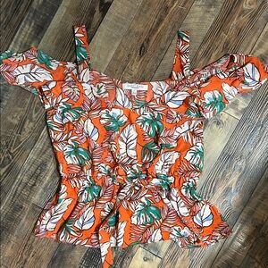 Sweet Rain Tropical Leaf Print Blouse
